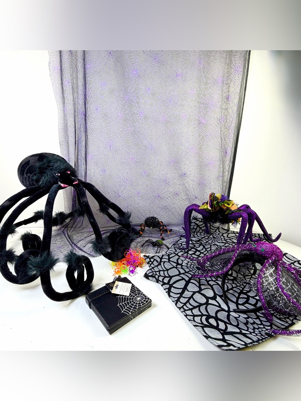 Wayne M Kleski Halloween Spider, Decor Lot Plush Spider Web Decor Headband Etc